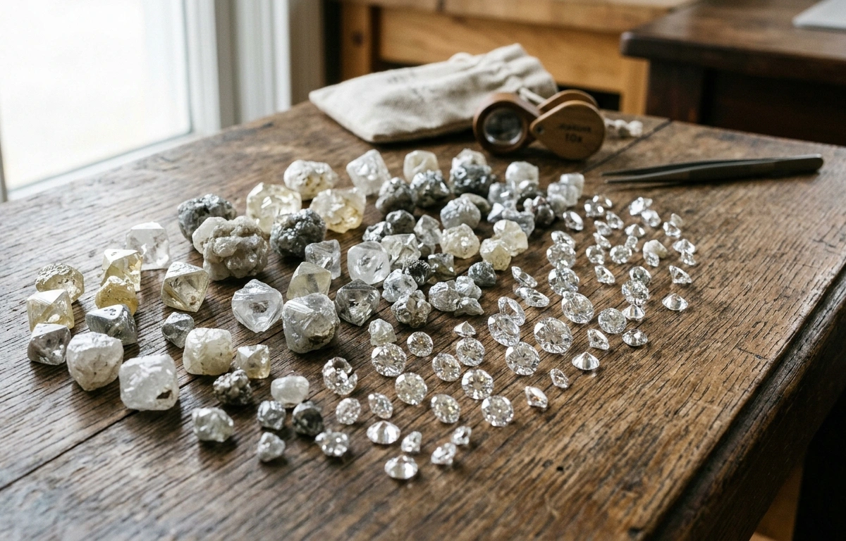 Diamonds on a table