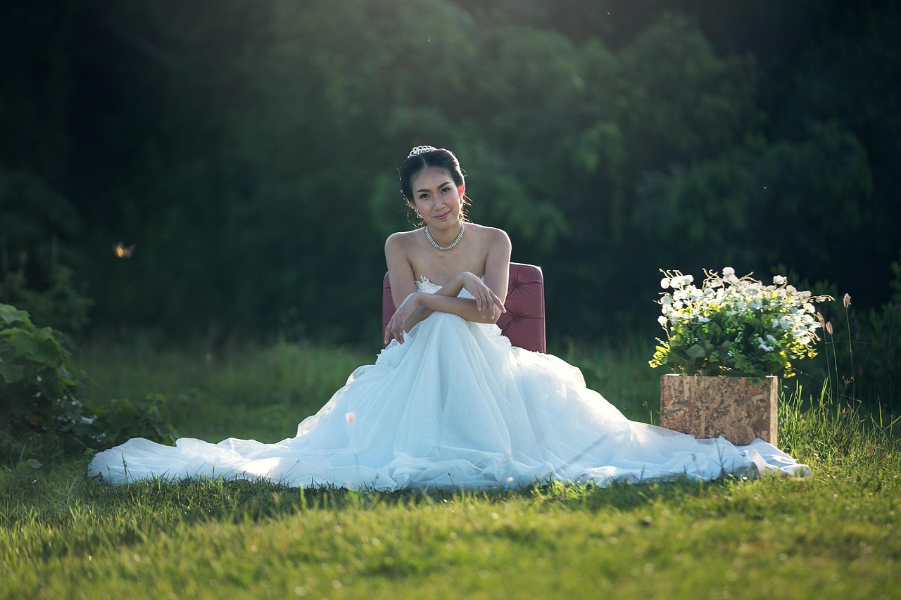 bride in a wedding dress sitting down