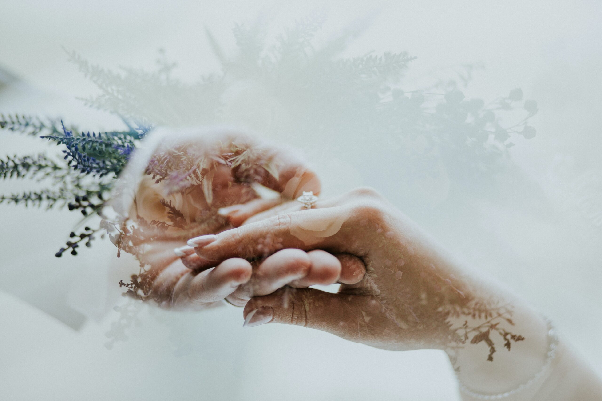 A bride and groom holding hands