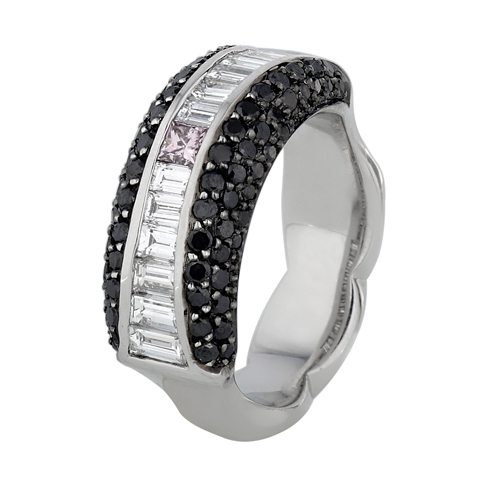 Black and pink diamond custom engagement ring