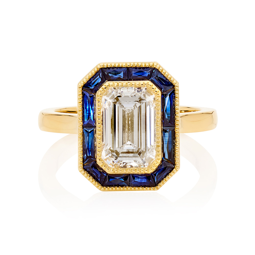 Invisible Sapphire Halo custom engagement ring